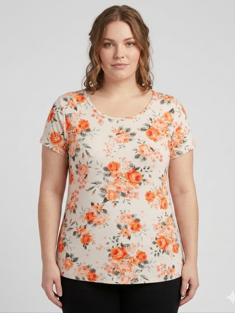 Bobbie Brooks White Shirt Pink Floral Flower Print Size XL